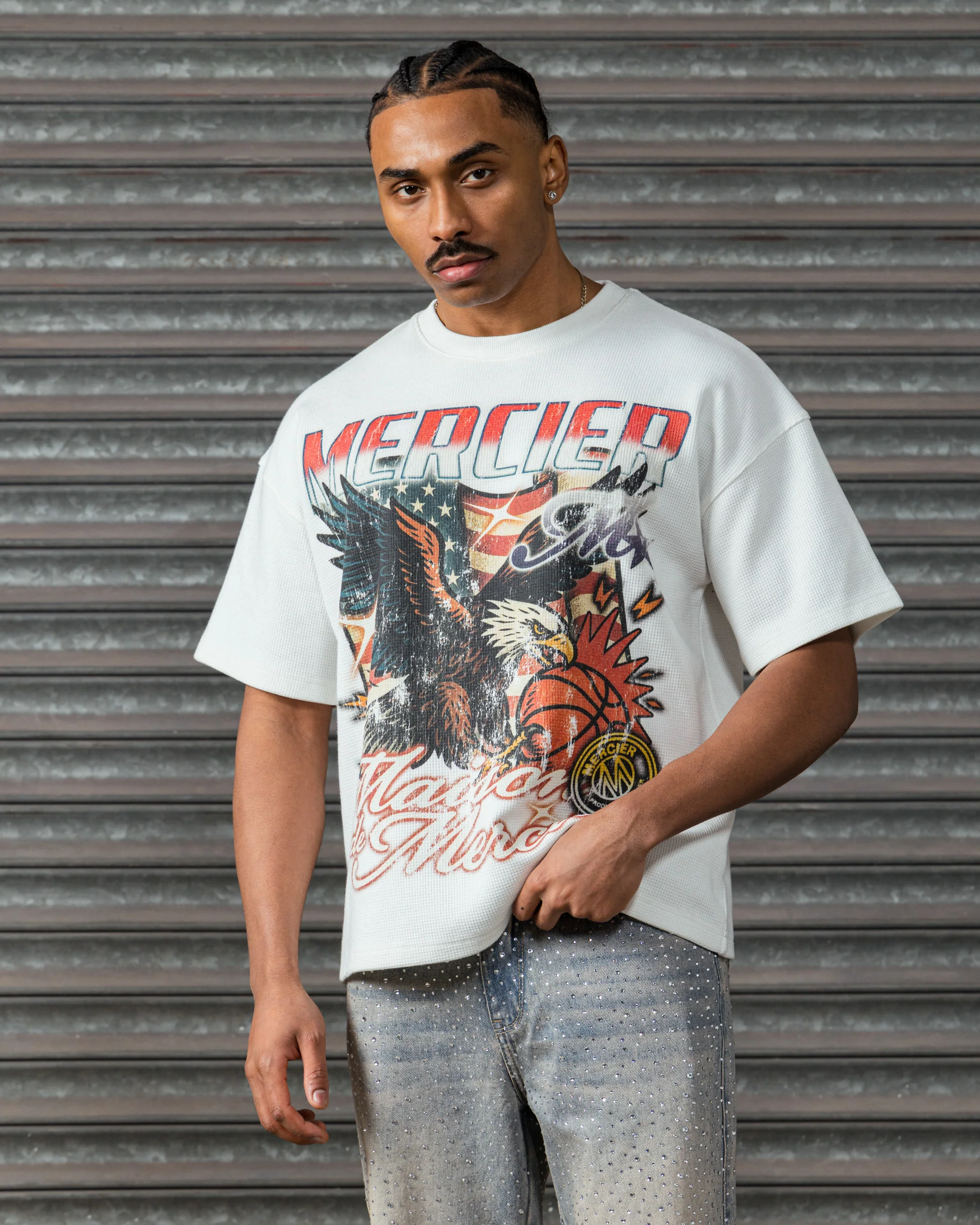 Mercier Eagle Waffle Tshirt White - Image 2