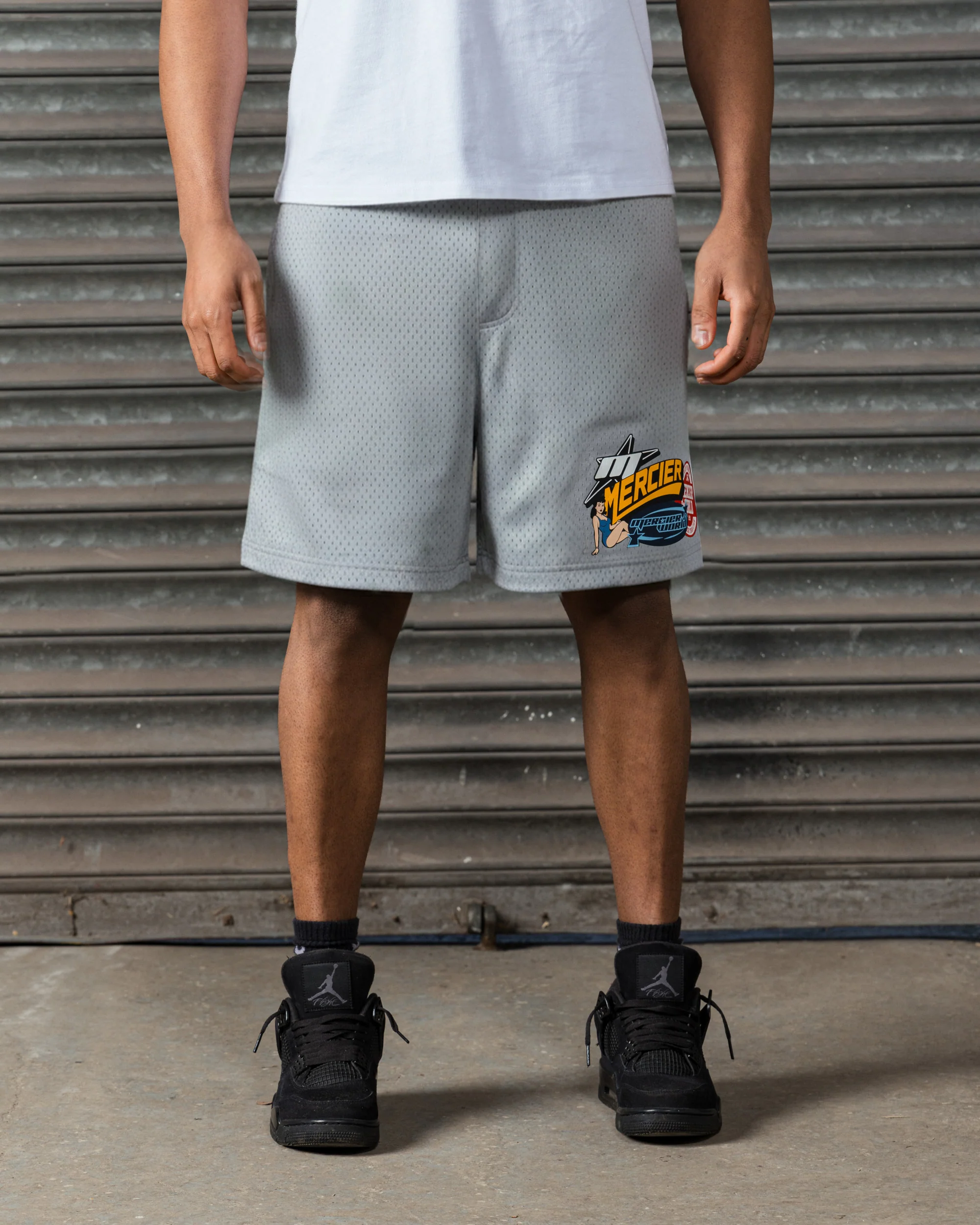 Pin Up Airtex Badge Shorts Grey - Image 3