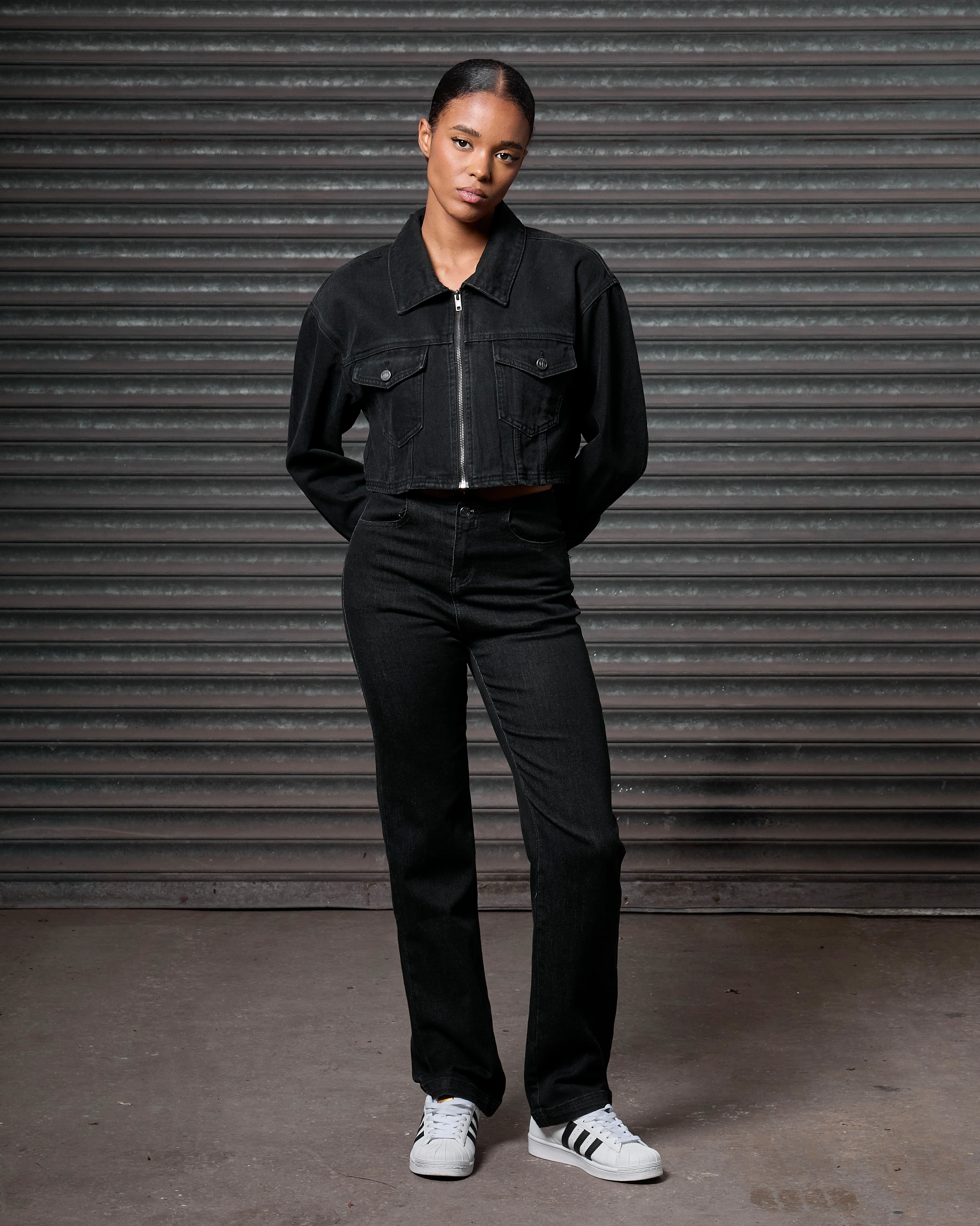 Womens Highwaist Denim Jean Black Red - Image 4