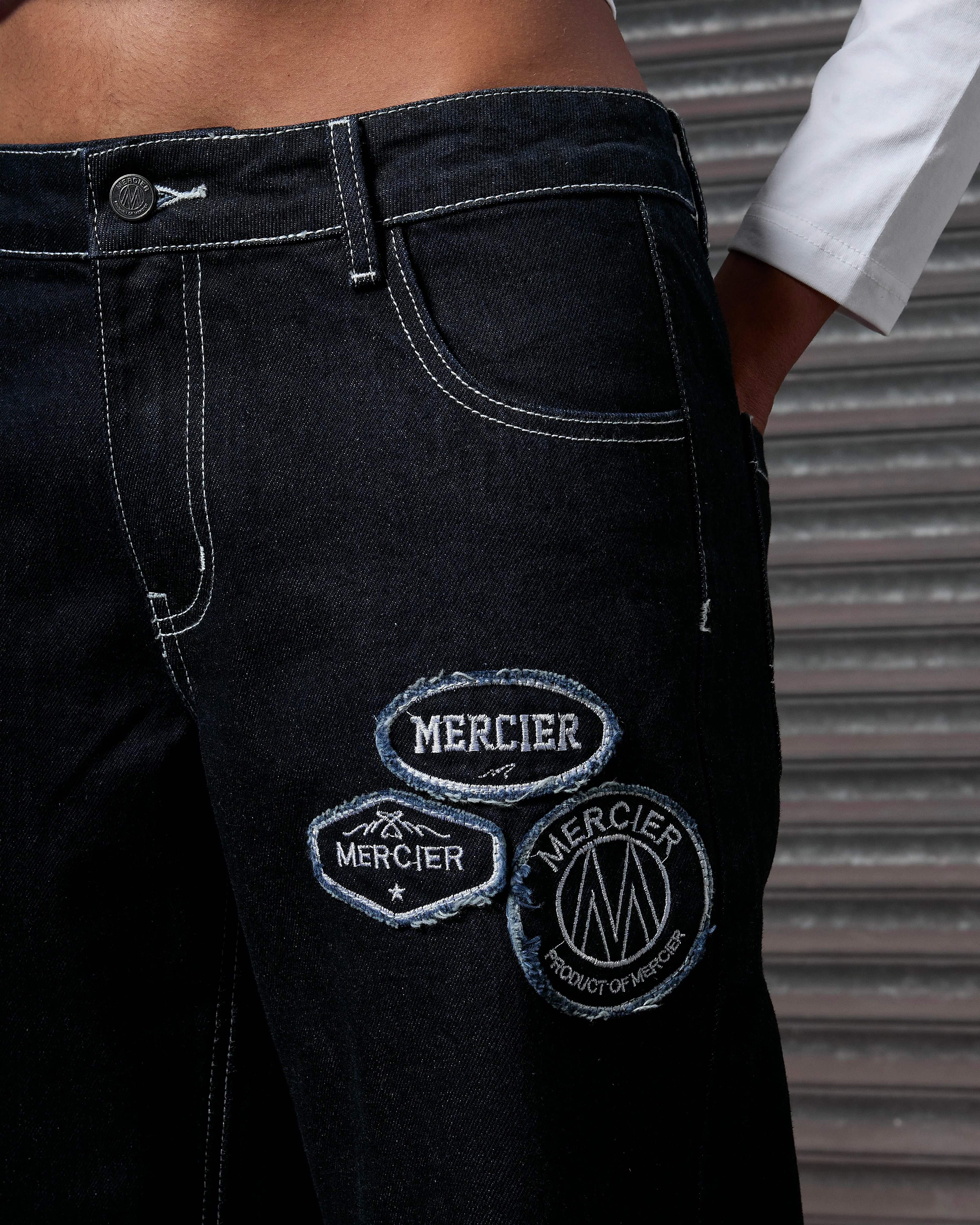 Womens OG Denim Stitch Badge Jeans Dark Blue - Image 3
