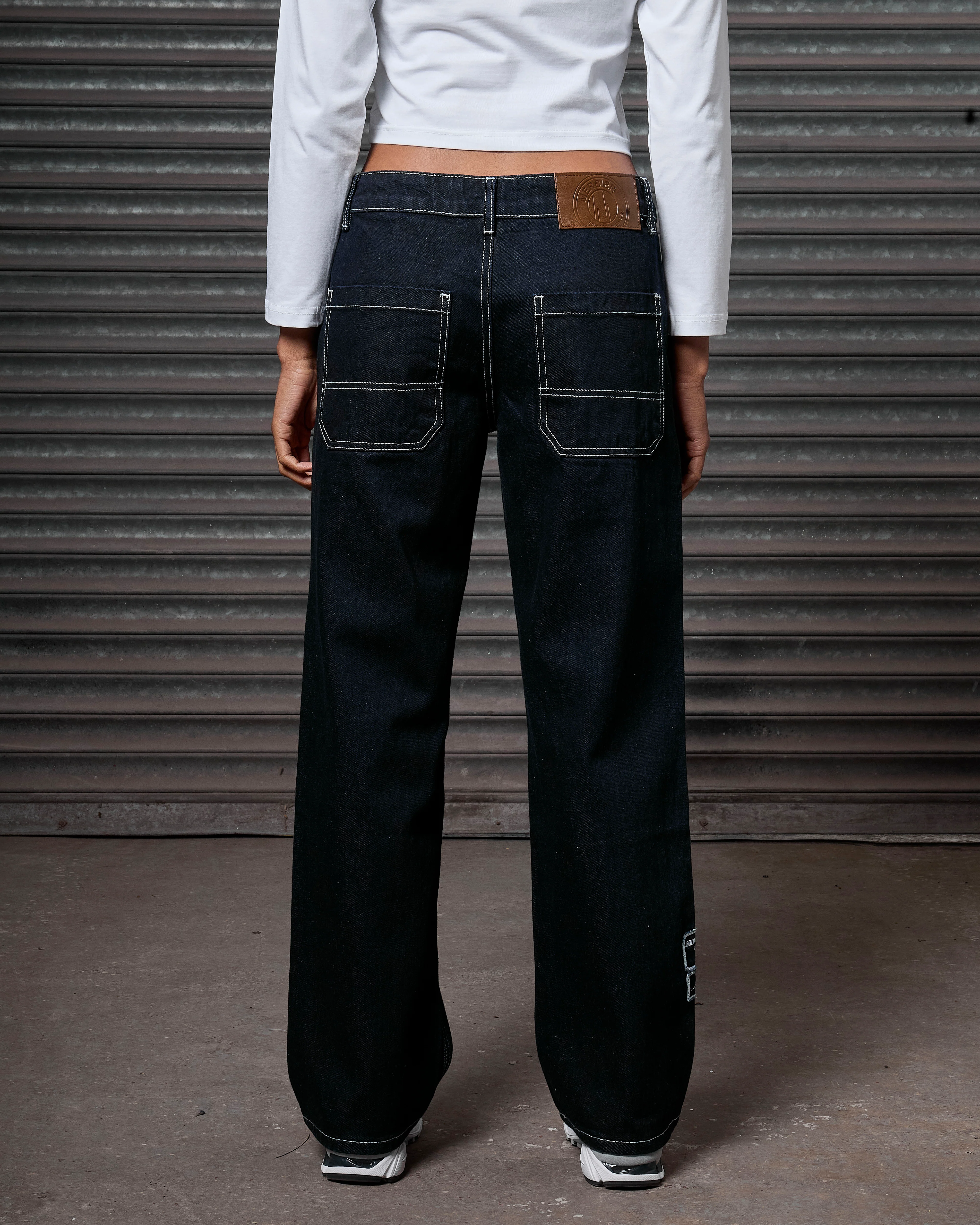 Womens OG Denim Stitch Badge Jeans Dark Blue - Image 6
