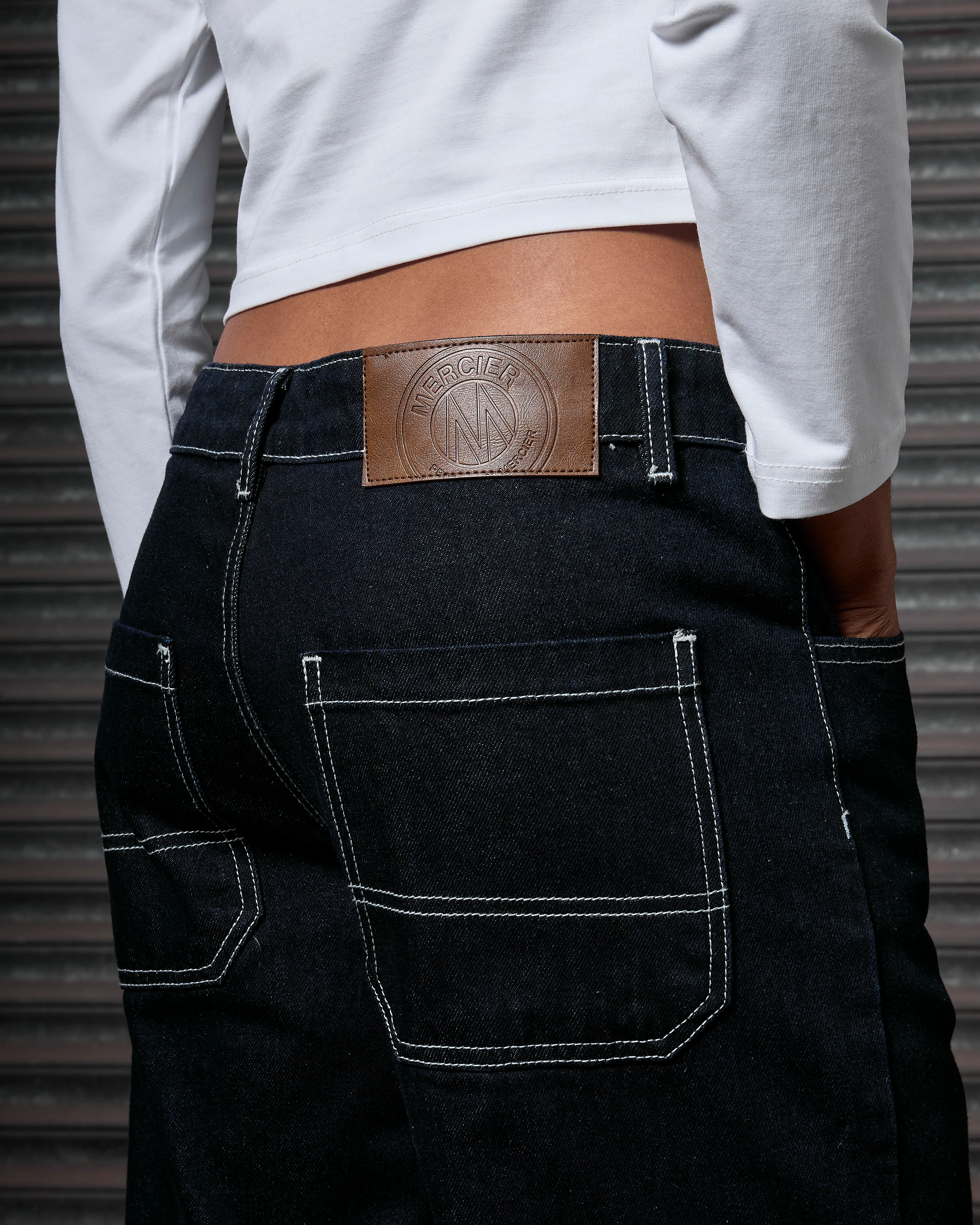 Womens OG Denim Stitch Badge Jeans Dark Blue - Image 7