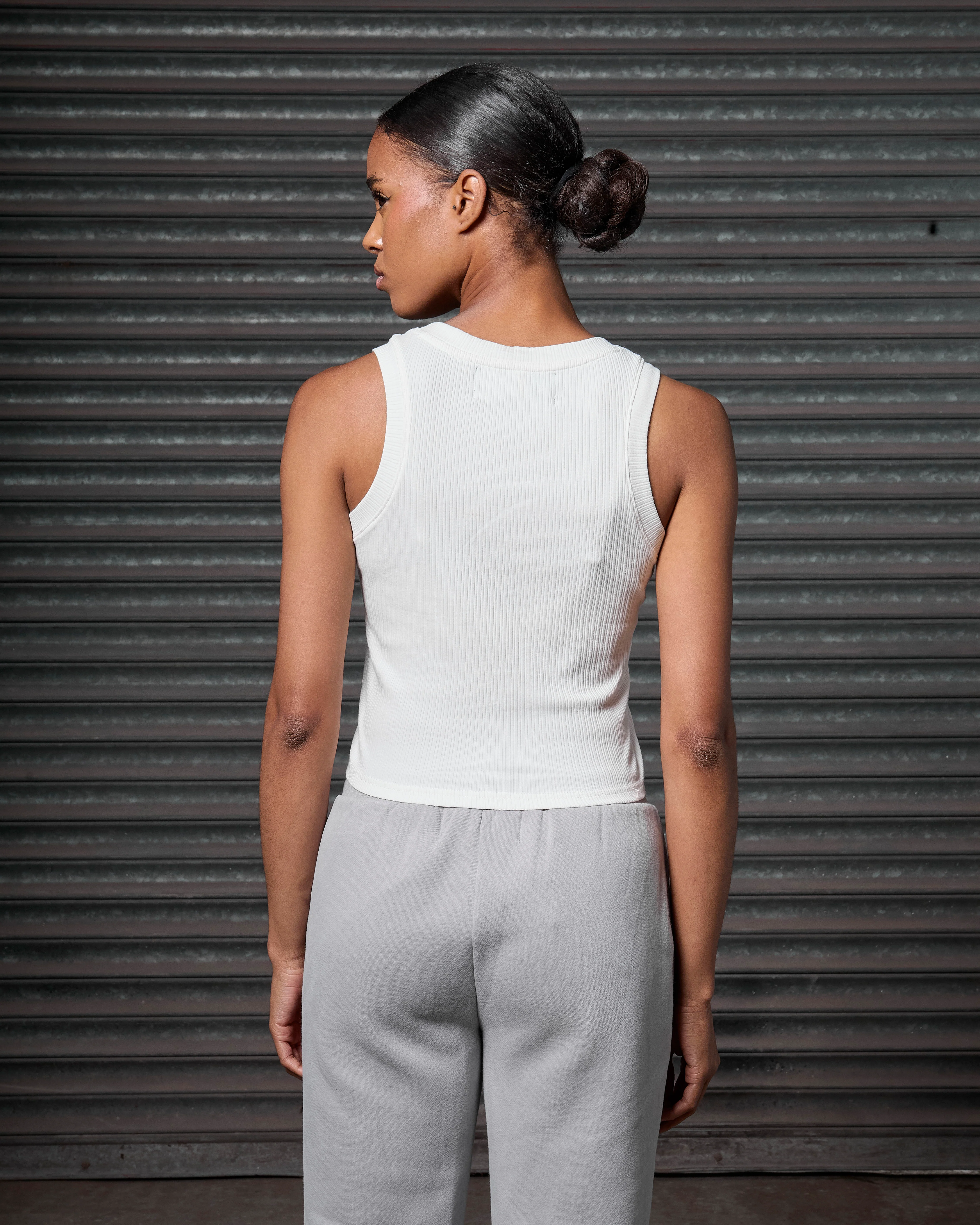 Womens Ribbed Scoop Vest White - Image 4