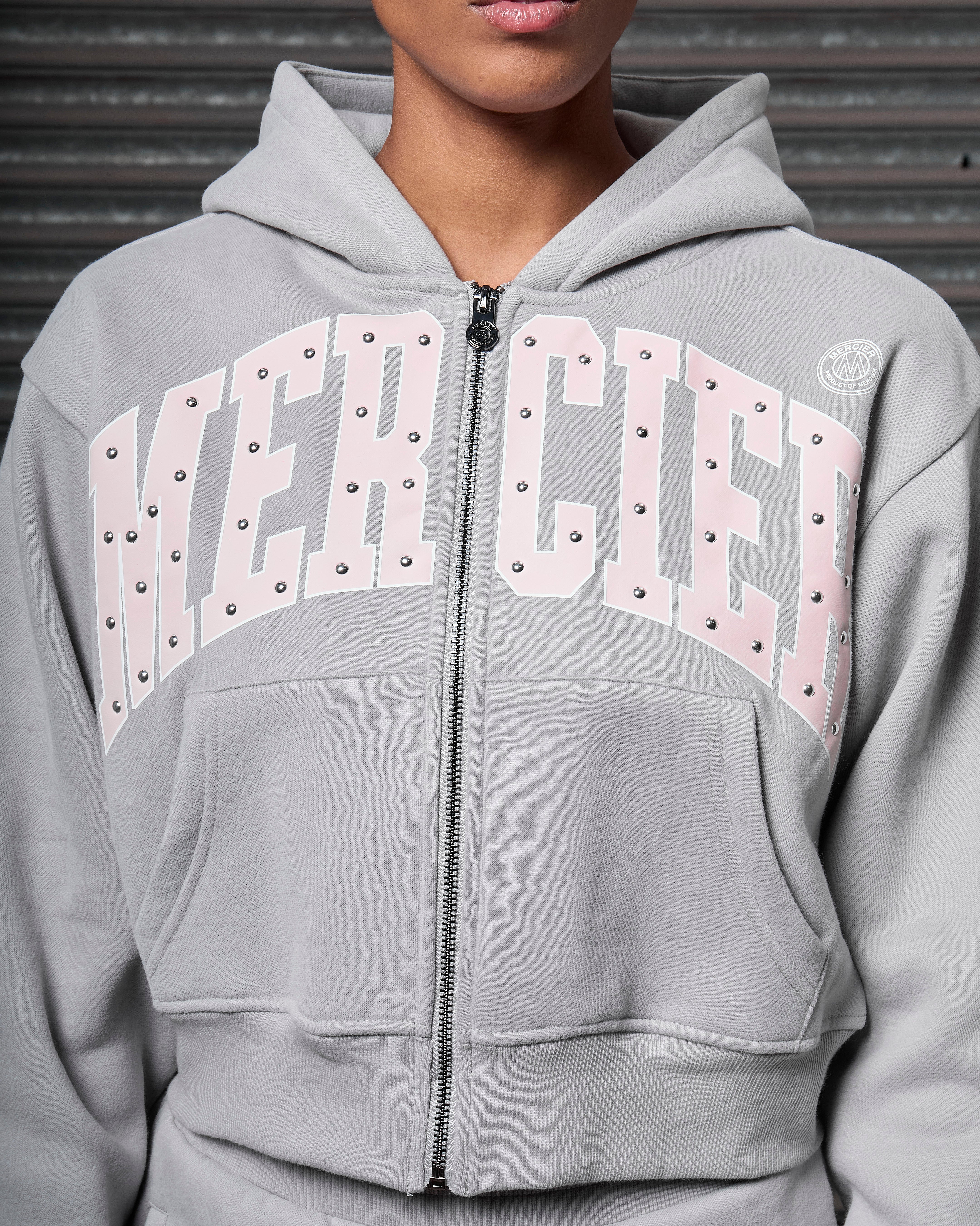 Womens Studded Zip Hoodie Grey - Image 4